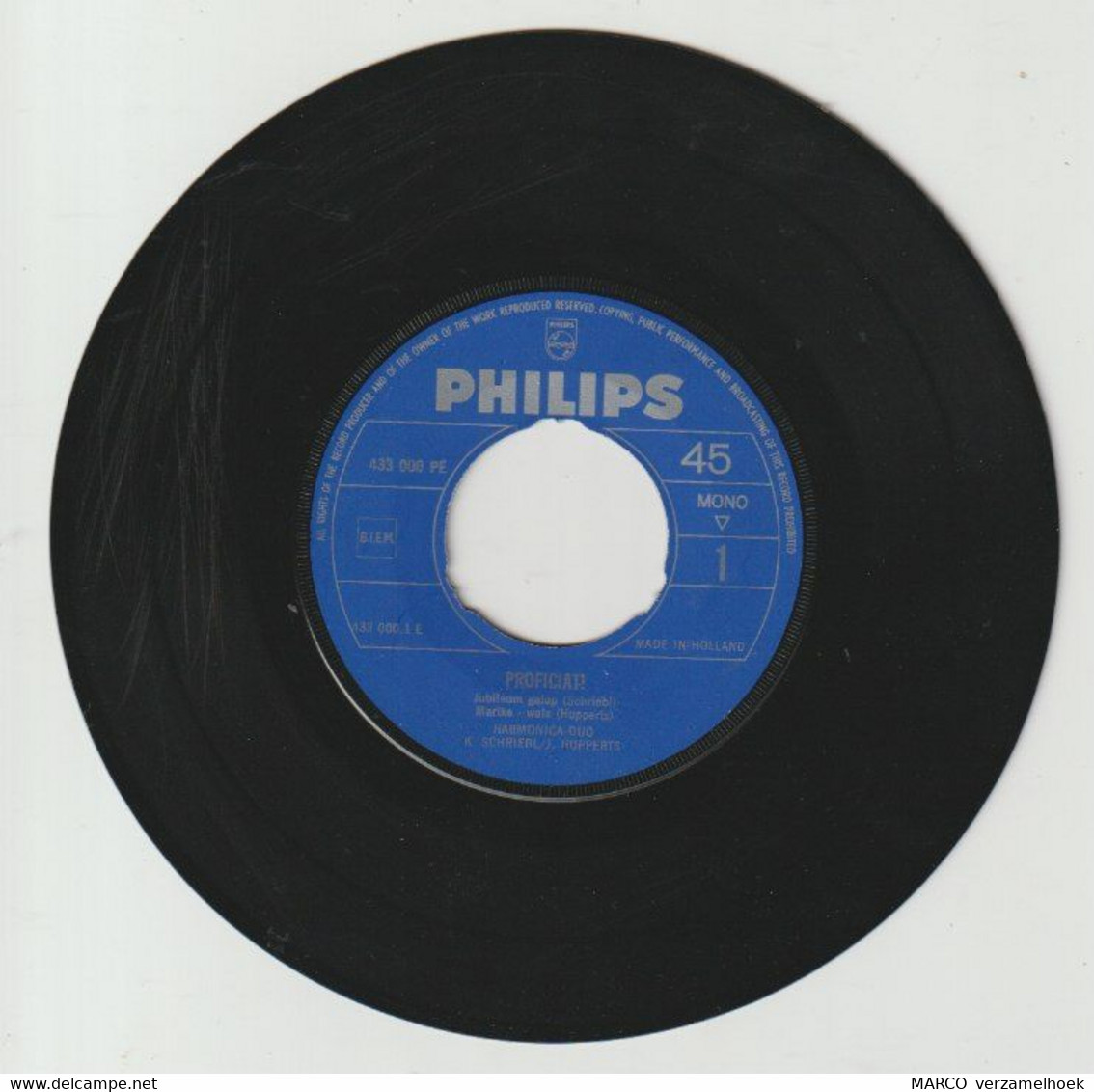 45T Single Harmonica-duo - Proficiat 1960 PHILIPS 433 000 - Sonstige - Niederländische Musik