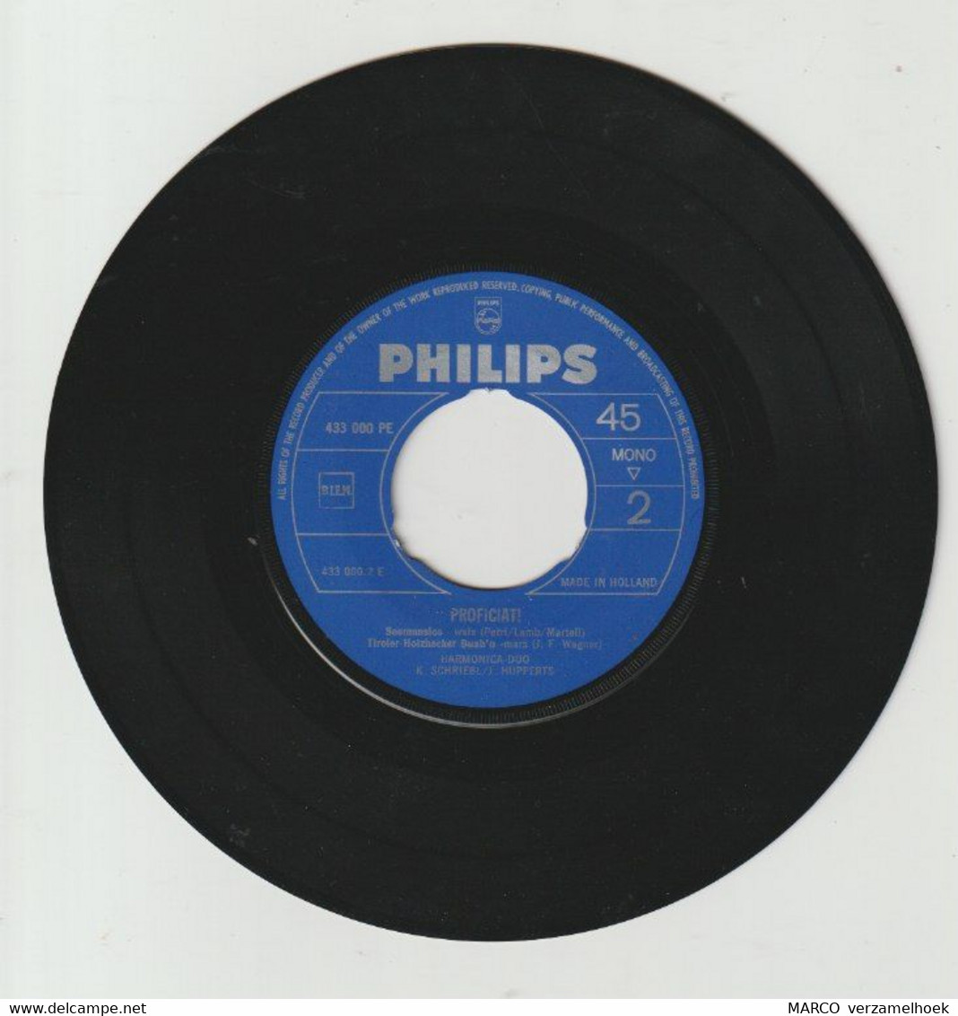 45T Single Harmonica-duo - Proficiat 1960 PHILIPS 433 000 - Otros - Canción Neerlandesa