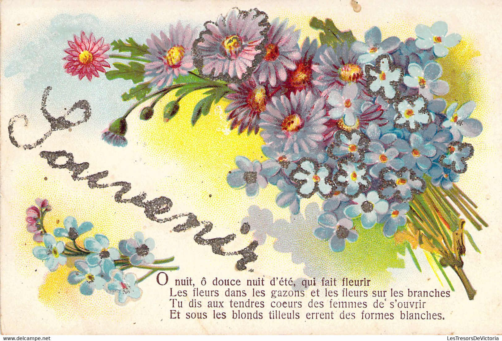 FANTAISIE - Illustration Non Signée - Fleurs Bleues - Souvenir - Carte Postale Ancienne - Flores