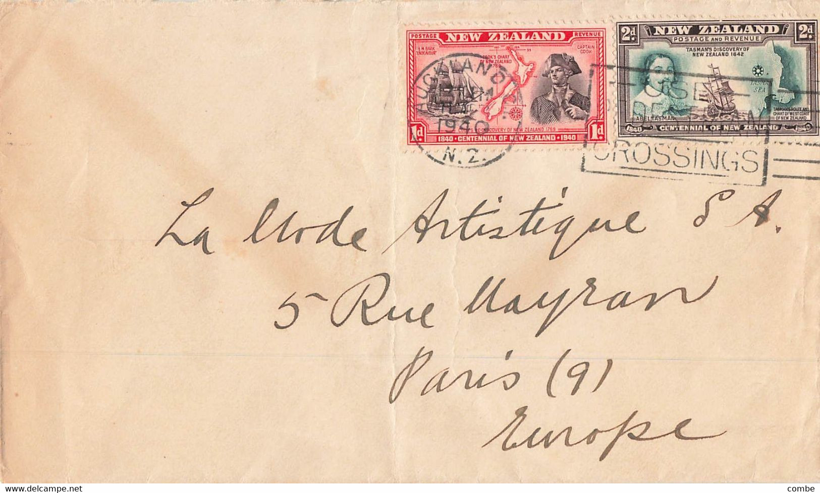 COVER. NEW ZEALAND. 1940. AUCKLAND TO PARIS - Lettres & Documents