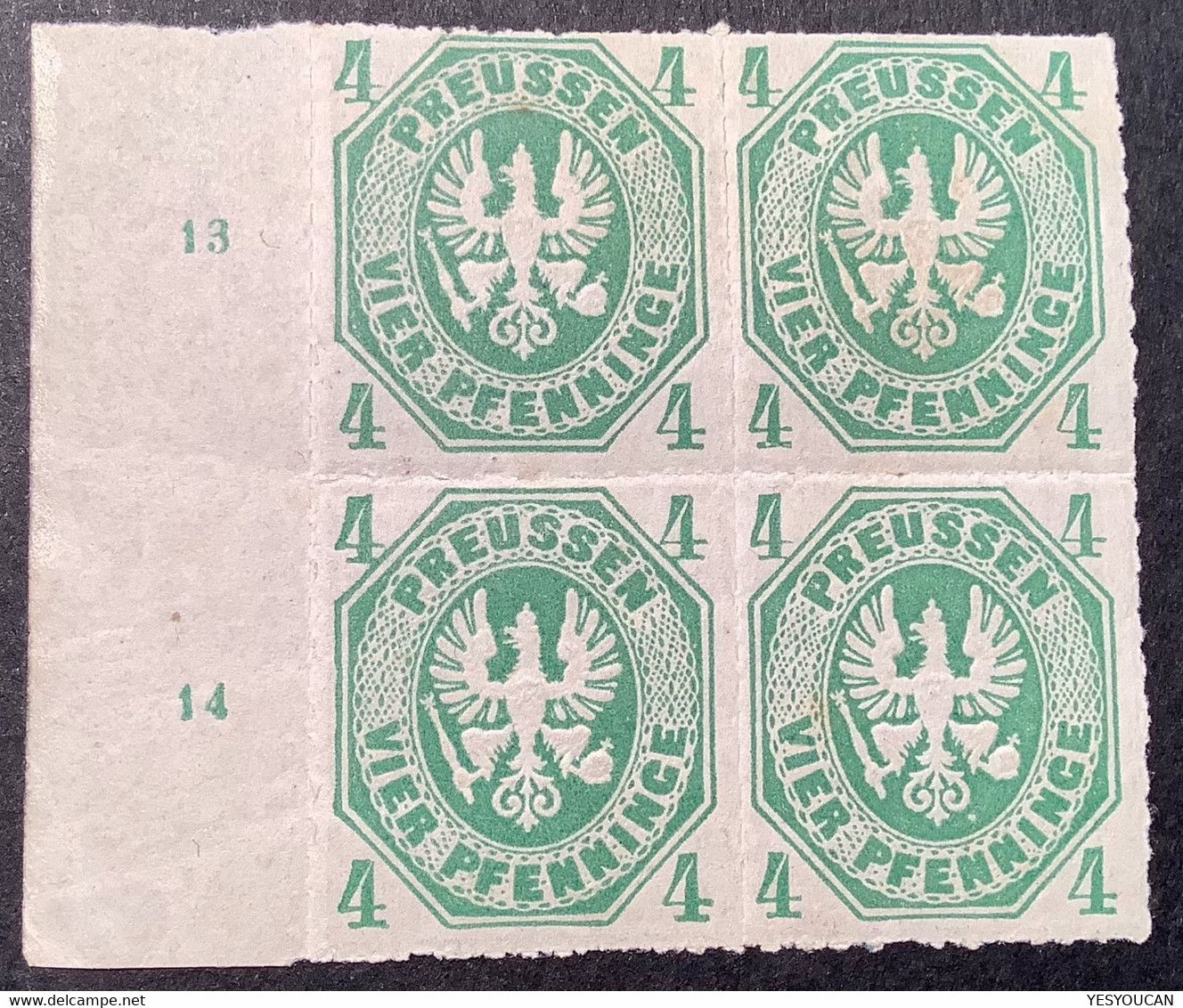 Preussen Mi 14a ** Postfrisch & * Tadelloser & Frischer 4er-Block 1861 4 Pf Grün  (Prussia  XF MNH+MH OG Bloc Of Four - Neufs