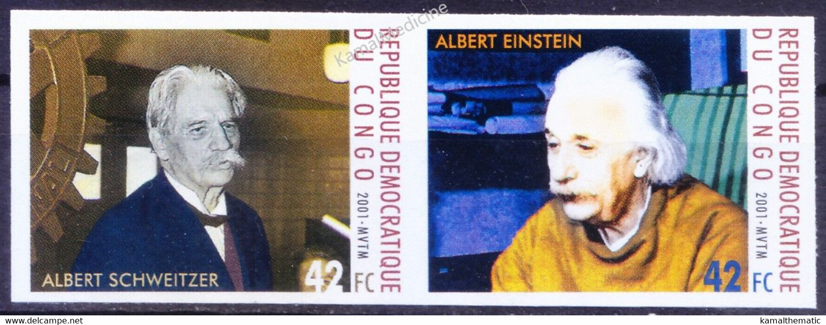 Congo 2001 MNH Imperf Pair, Einstein, Albert Schweitzer, Millennium, Nobel Winners - Albert Einstein