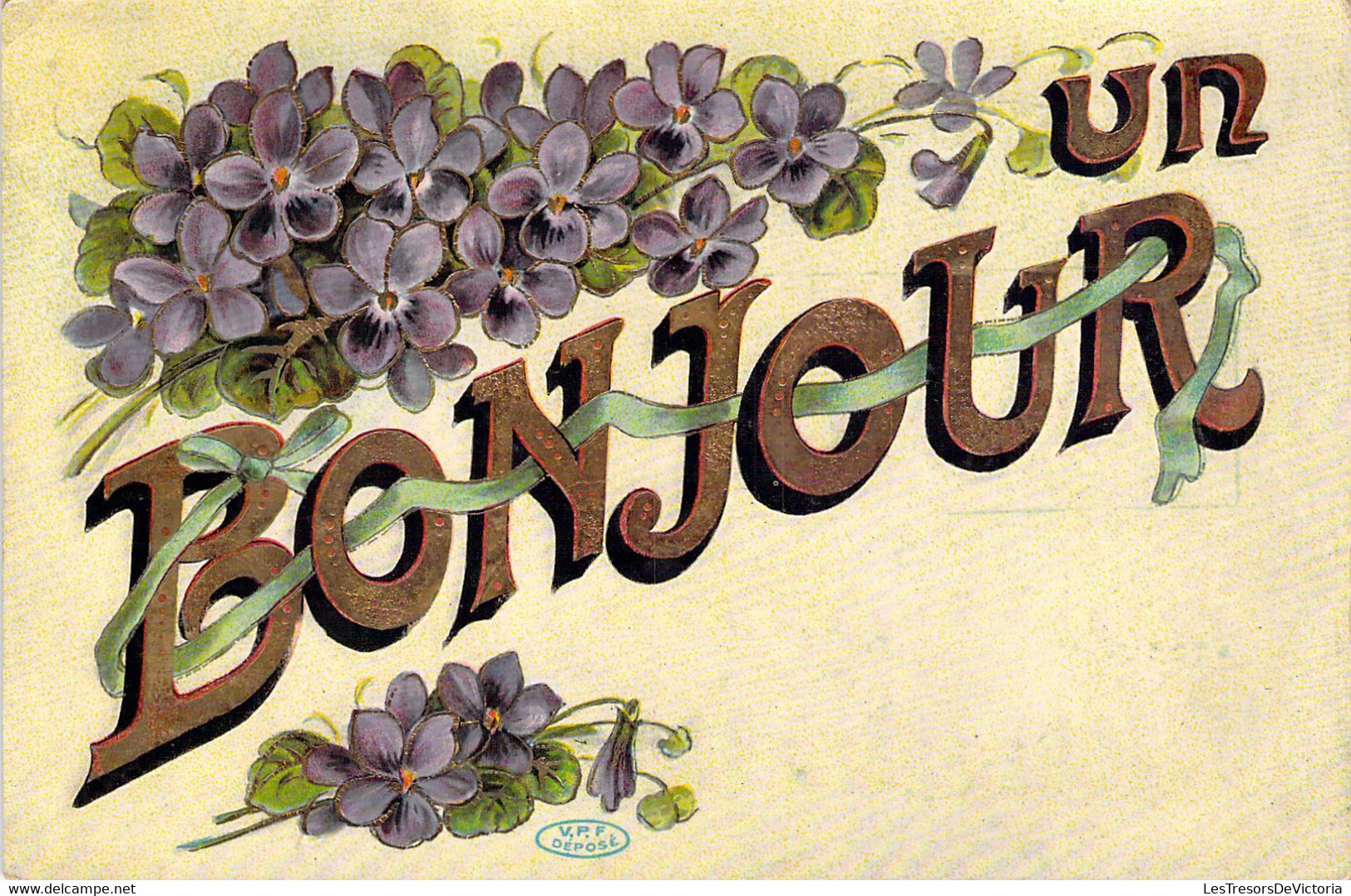 FLEURS - Illustration Non Signée - Fleurs Violettes Pour Un Bonjour - Carte Postale Ancienne - Flores