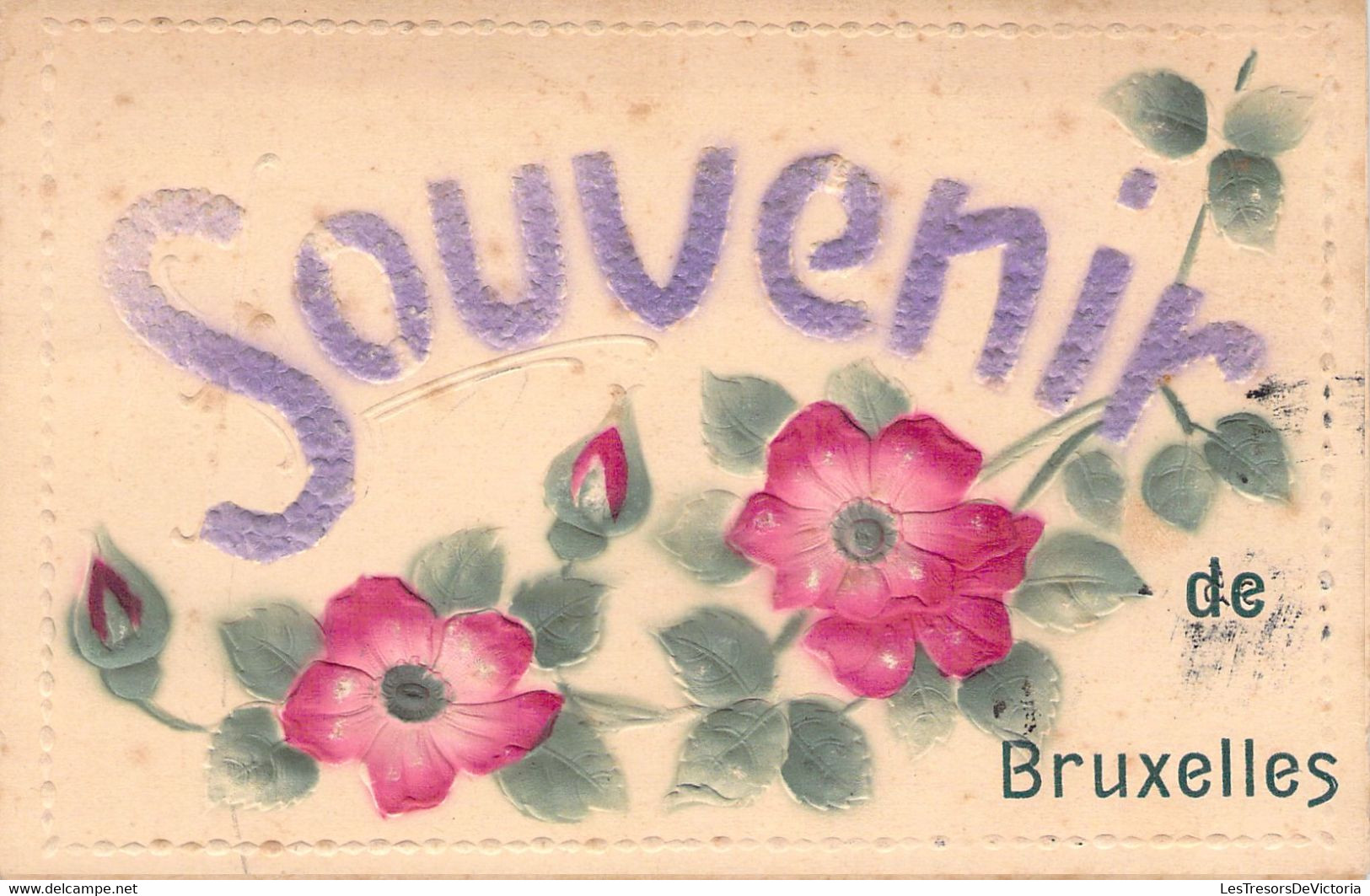 FLEURS - Illustration Non Signée - Fleurs Roses Pour Un Souvenir De Bruxelles - Carte Postale Ancienne - Flores