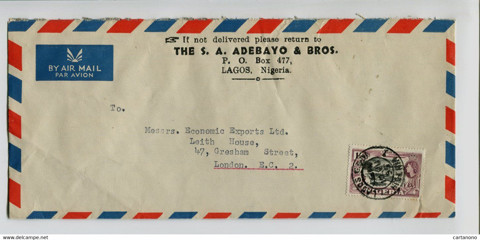 NIGERIA  - Affranchissement Seul Sur Lettre Par Avion - - Nigeria (...-1960)