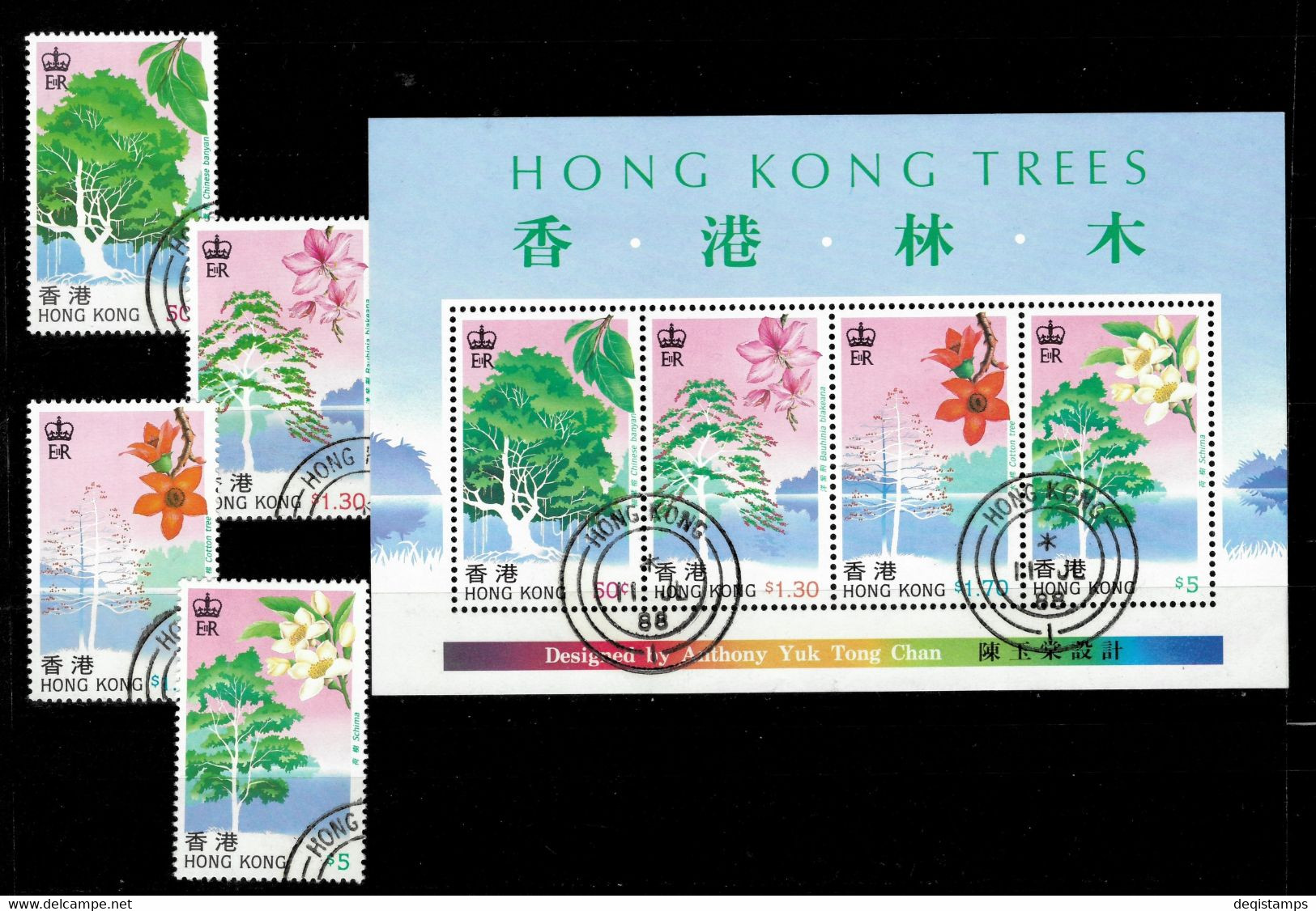 Hong Kong 1988  Trees Of Hong Kong Set+MSS  VF Used - Gebruikt