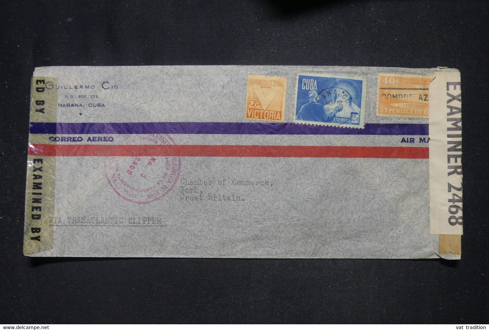 CUBA - Enveloppe Commerciale De La Havane Pour Le Royaume Uni Avec Contrôles Postaux - L 141875 - Brieven En Documenten