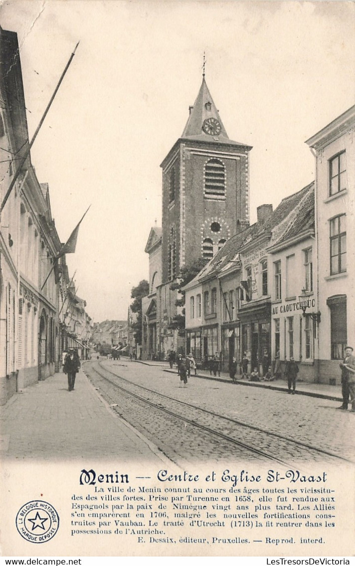 Belgique - Menin - Centre Et église Saint Vaast - Edit. Desaix - La Belgique Historique - Animé - Carte Postale Ancienne - Kortrijk