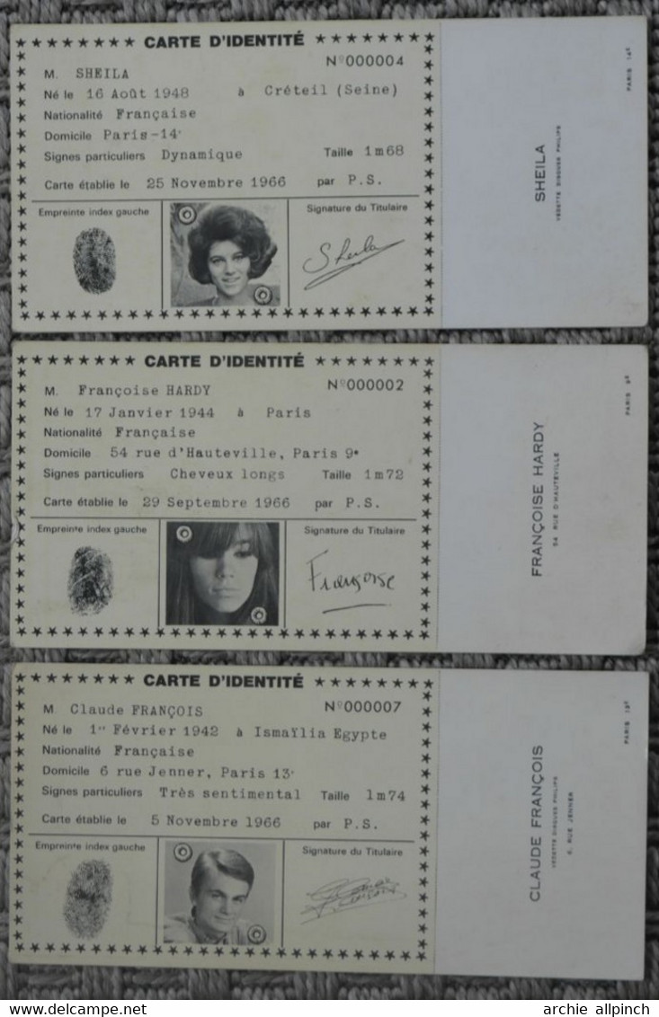 Simulation Carte D'identité / Sheila, Françoise Hardy Et Claude François - Photos