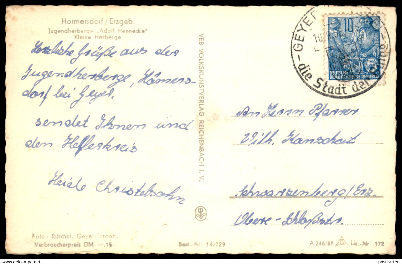 ÄLTERE POSTKARTE HORMERSDORF JUGENDHERBERGE ADOLF HENNECKE KLEINE HERBERGE ZWÖNITZ ERZGEBIRGE Sachsen Postcard AK - Zwoenitz