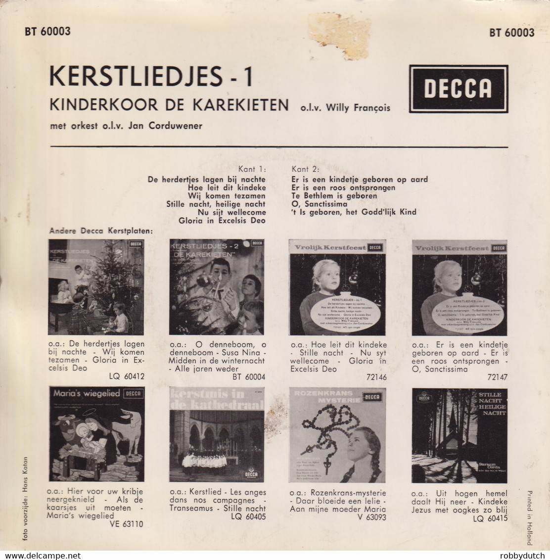 * 7" *  KINDERKOOR DE KAREKIETEN - KERSTLIEDJES 1 (Holland 1963) - Navidad