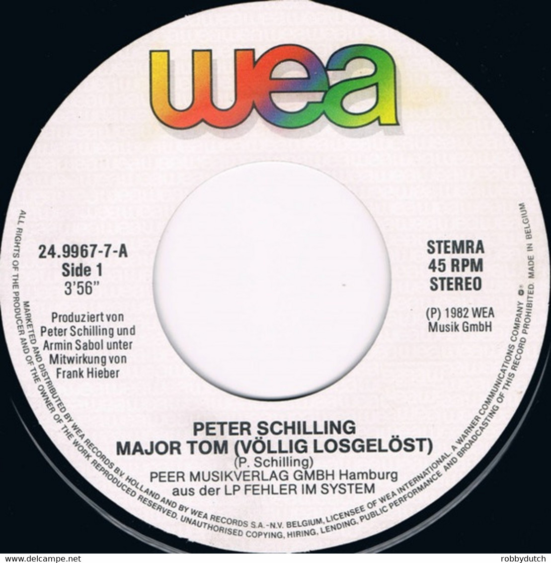 * 7" *  PETER SCHILLING - MAJOR TOM (VÖLLIG LOSGELÖST) (Belgium 1982 EX-) - Sonstige - Deutsche Musik