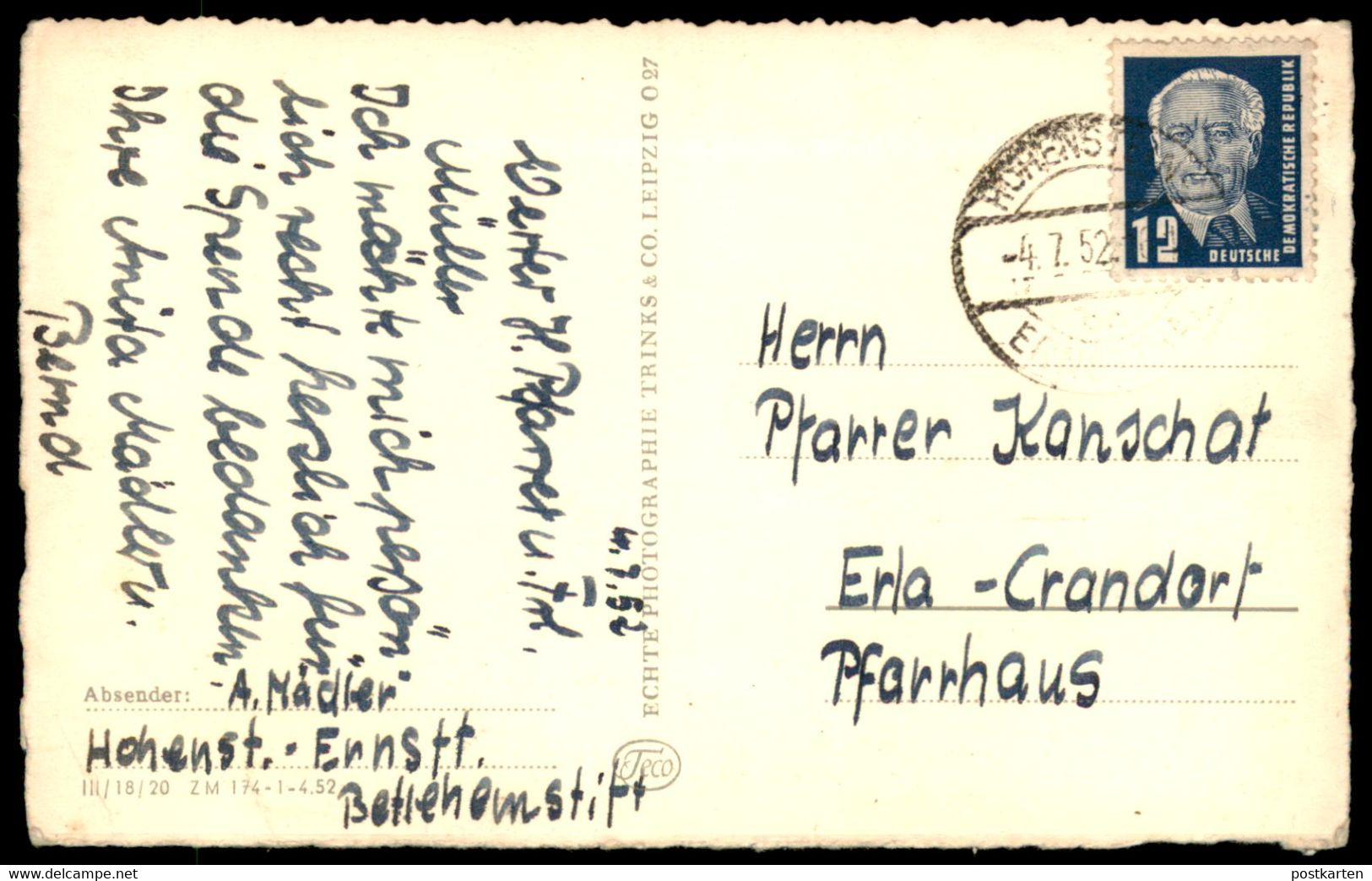 ÄLTERE POSTKARTE HOHENSTEIN-ERNSTTHAL BETHLEHEMSTIFT 1952 PANORAMA Sachsen Ansichtskarte AK Cpa Postcard - Hohenstein-Ernstthal