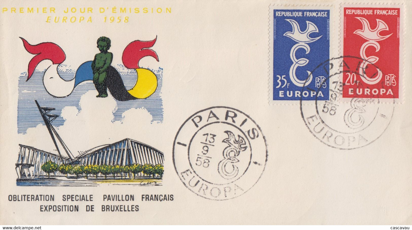 Enveloppe  FDC  1er  Jour   FRANCE    Paire   EUROPA   PARIS   Exposition  Universelle  De   BRUXELLES   1958 - 1958 – Bruxelles (Belgique)