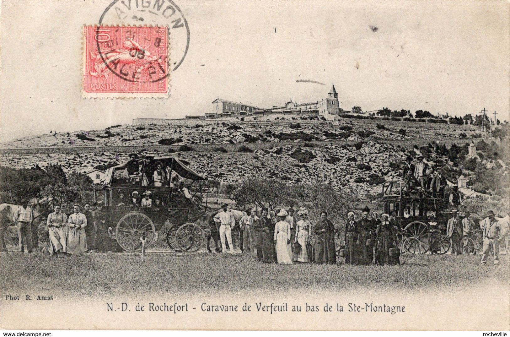 30- Notre-Dame De Rochefort-Caravane De Verfeuil En Diligence, Au Bas De La Ste-Montagne -Animation- CPA 1906 - Rochefort-du-Gard