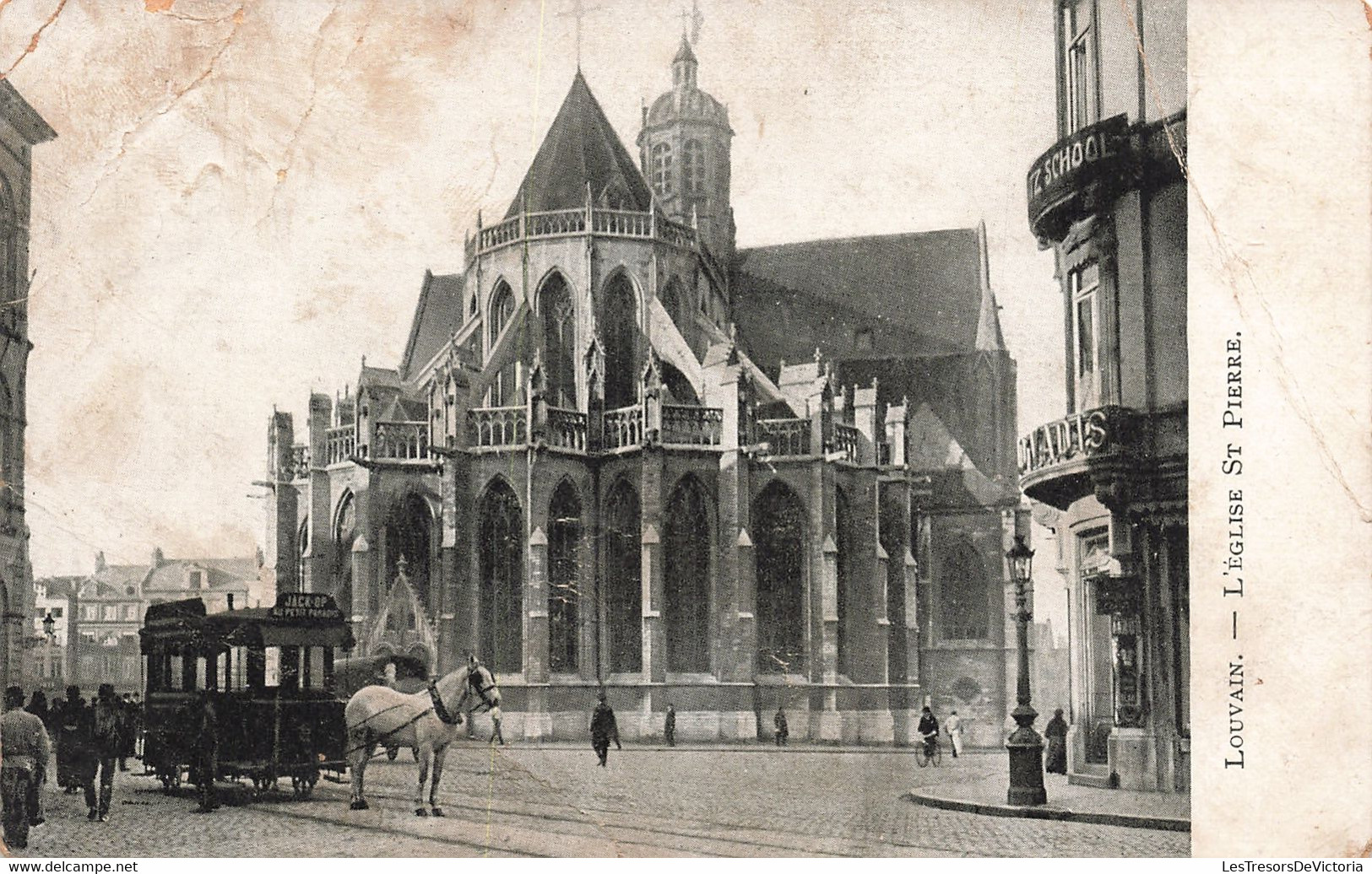 Belgique - Louvain - L'église Saint Pierre - Attelage - Clocher - Animé - Carte Photo Ancienne - Leuven