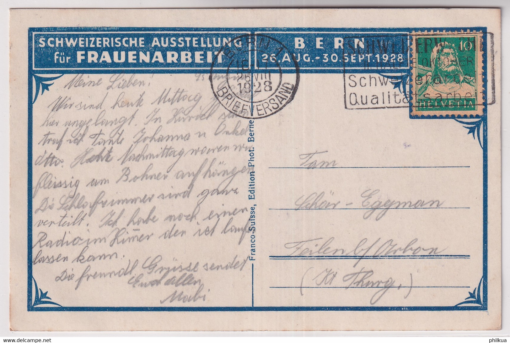 Baselbieter- Und Wochenendhaus - Karte: Schweizerische Ausstellung Für Frauenarbeit 1928 Bern - Autres & Non Classés