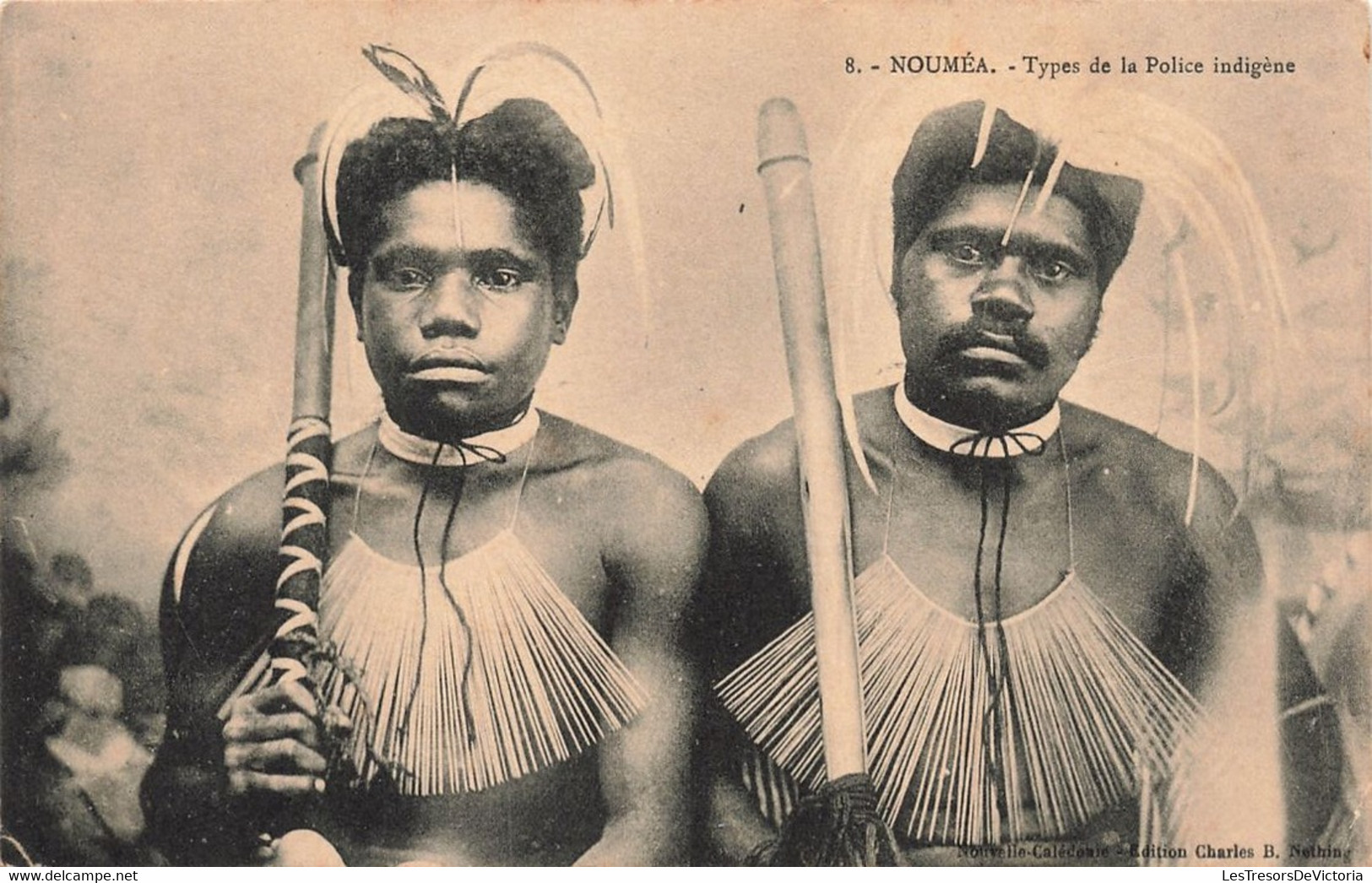 Nouvelle Calédonie - Nouméa - Types De La Police Indigène - Edit. Charles B. - Tampon Spécial  - Carte Postale Ancienne - Neukaledonien