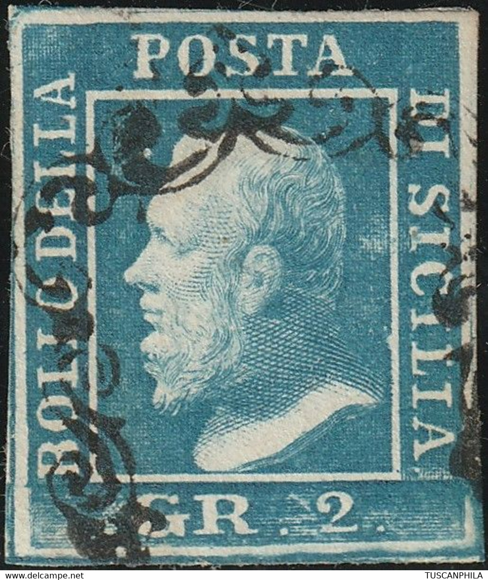 2 Gr. III^ Tav. Azzurro Vivo NA Pos.25 Sass 8c Usato Ben Marginato - Sicilië