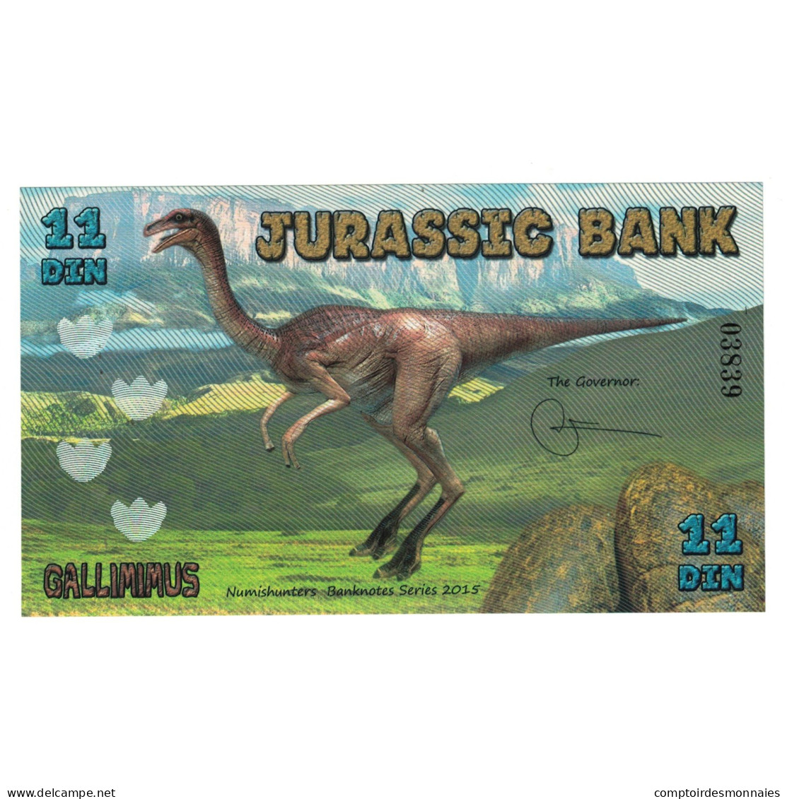 Billet, Espagne, Billet Touristique, 2015, JURASSIC BANK 11 DIN, NEUF - [ 7] Fautés & Variétés