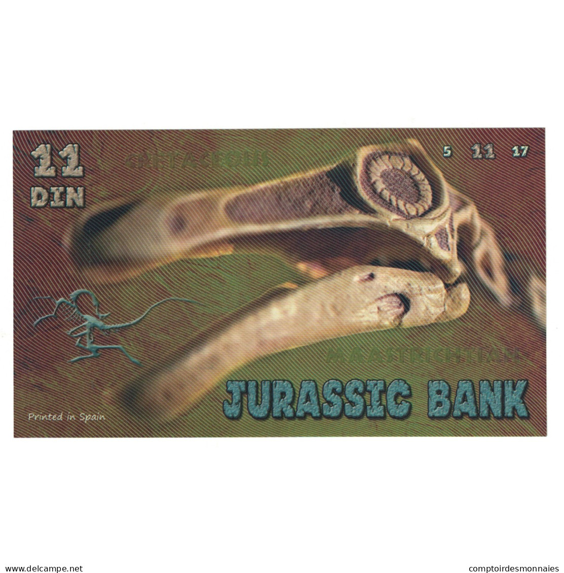 Billet, Espagne, Billet Touristique, 2015, JURASSIC BANK 11 DIN, NEUF - [ 7] Fautés & Variétés