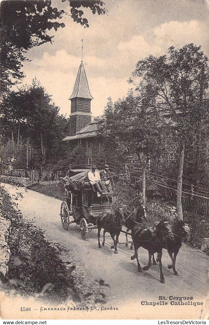 FRANCE - 74 - SAINT CERGUES - Chapelle Catholique - Attelage De 4 Chevaux - Carte Postale Ancienne - Saint-Cergues