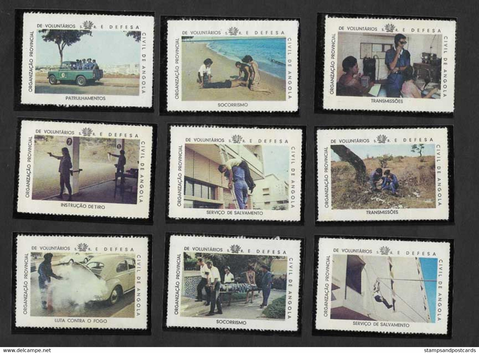 Angola Portugal 9 Vignette Défense Civile Sauvetage Volkswagen Land Rover Civil Defense Rescue 9 Cinderella - Local Post Stamps