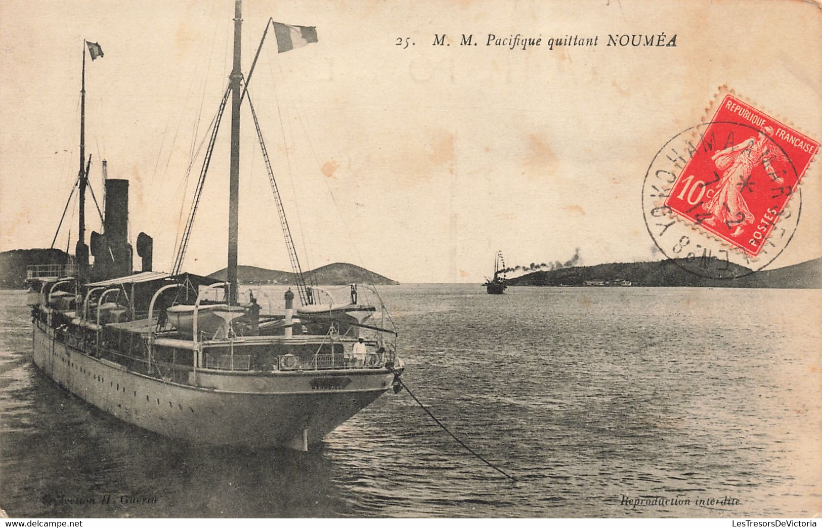 Bateau - M.M. Pacifique Quittant Nouméa - Oblitéré  De Yokohama à Marseille 1914 - Carte Photo Ancienne - Sonstige & Ohne Zuordnung