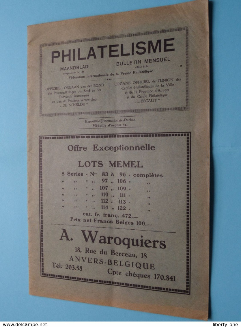 Maandblad PHILATELISME > Postzegelvereeniging " DE SCHELDE " Okt 1928 ( Druk Léon Carette Boulaerlei DEURNE-ZUID ) ! - Trödler & Sammler