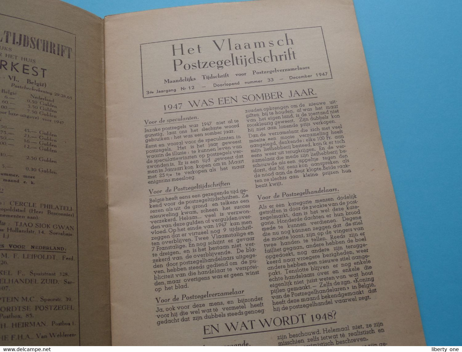 Het Vlaamsch POSTZEGEL Tijdschrift  > 15 Dec 1947 ( Uitg. Jos. V.-J. VERKEST Tielt ) Fed. Vlaamse Postzegelkringen ! - Antigüedades & Colecciones