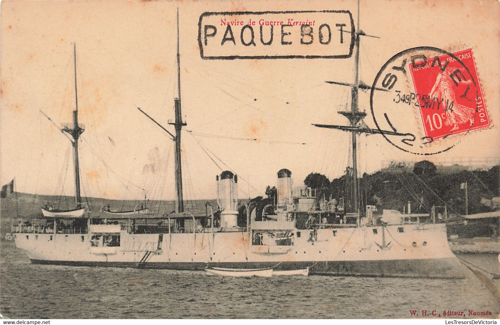 Paquebot - Navire De Guerre Kersaint - Timbre Français Oblitéré à Sydney - Griffe Paquebot - Carte Photo Ancienne - Steamers