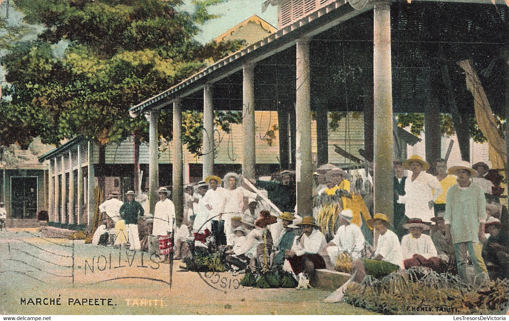 Tahiti - Marché Papeete - Colorisé - Animé - Edit. Homes - CP Voyagée USA  - Carte Photo Ancienne - Tahiti