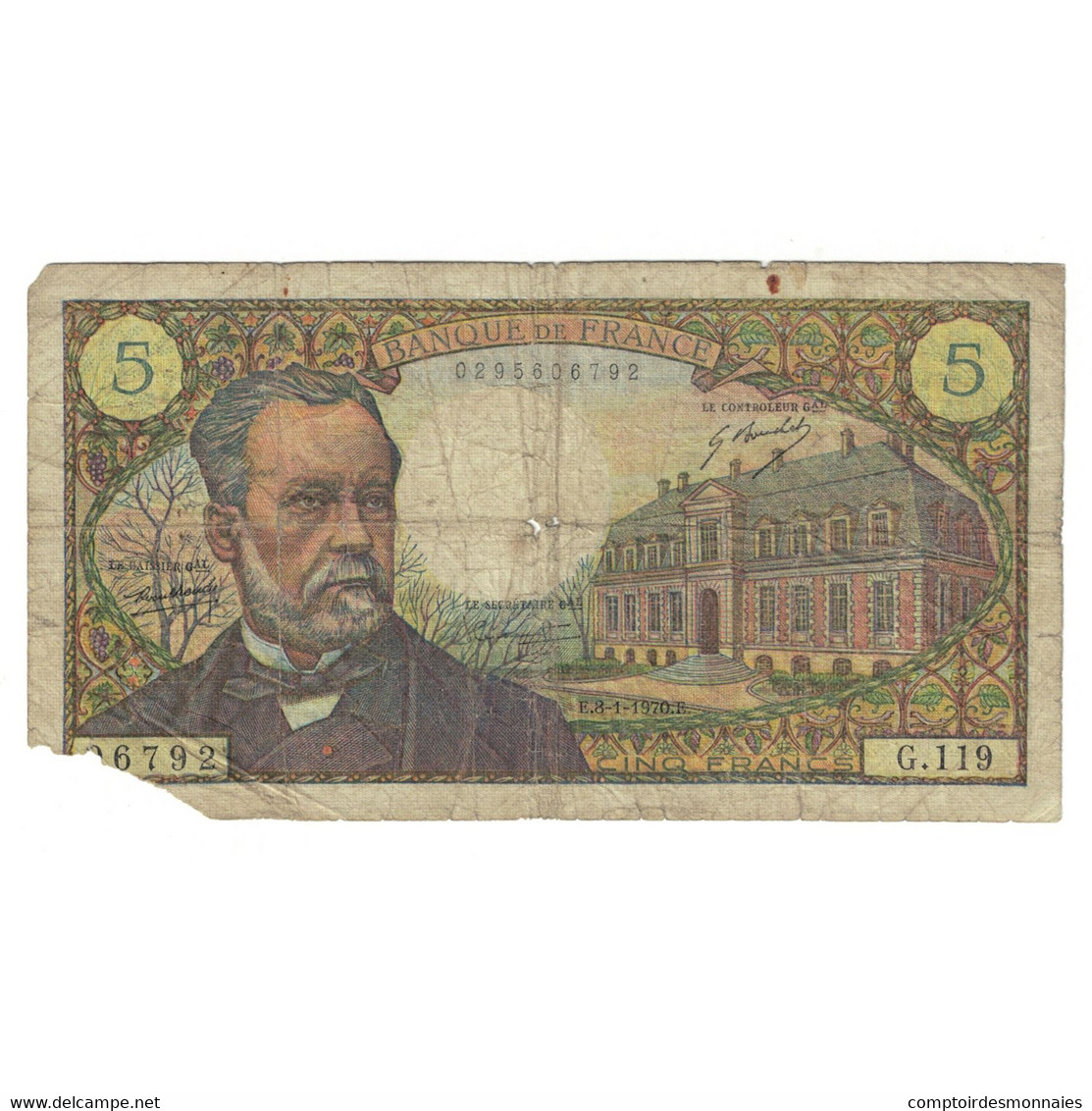 France, 5 Francs, Pasteur, 1970, G.119, B+, Fayette:61.12, KM:146b - 5 F 1966-1970 ''Pasteur''