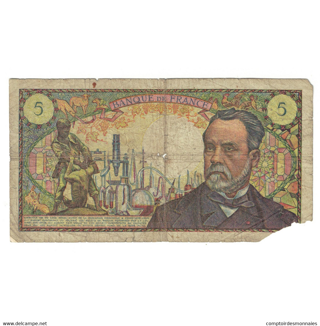 France, 5 Francs, Pasteur, 1970, G.119, B+, Fayette:61.12, KM:146b - 5 F 1966-1970 ''Pasteur''