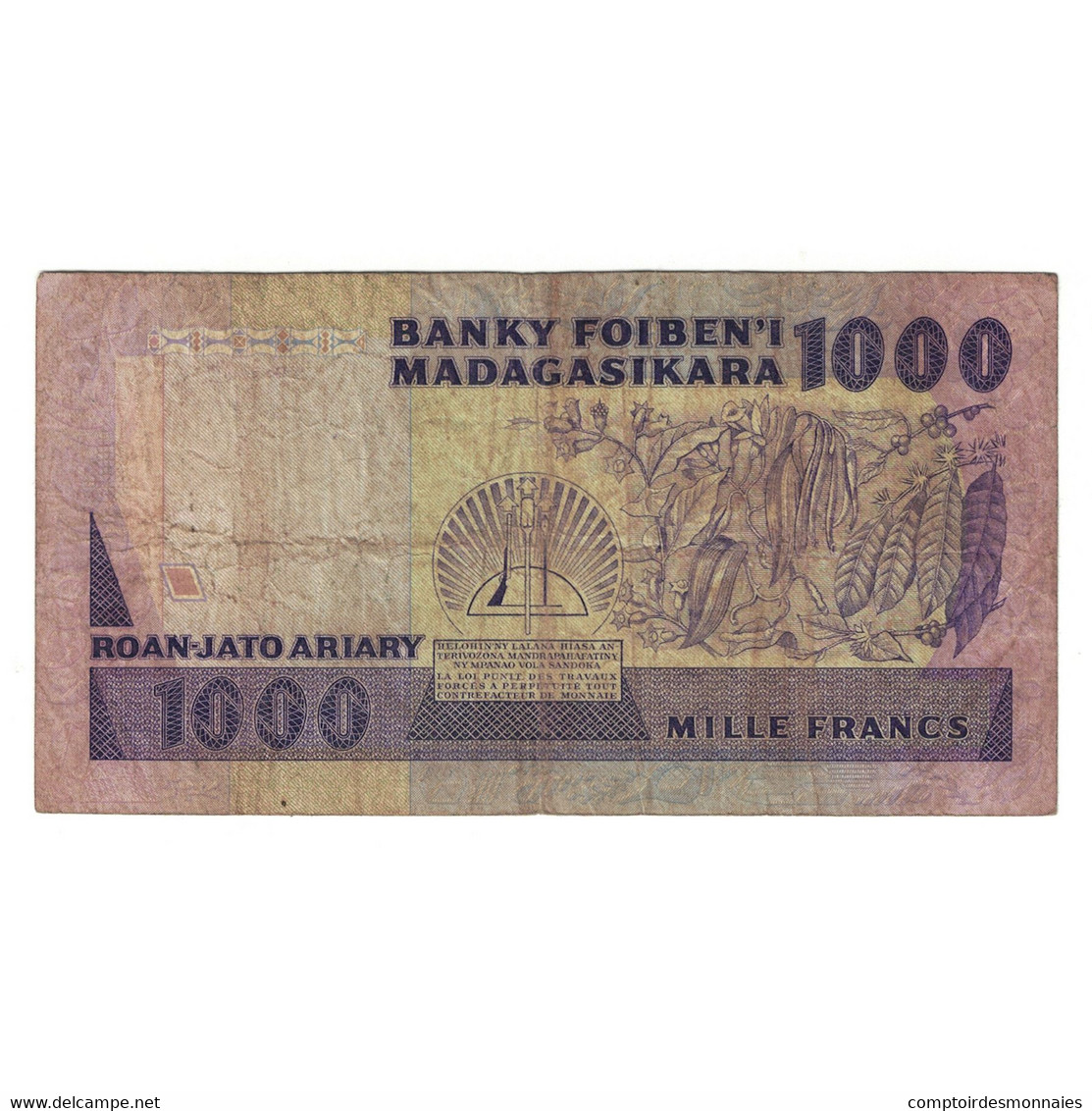 Billet, Madagascar, 1000 Francs = 200 Ariary, KM:68a, TB - Madagascar