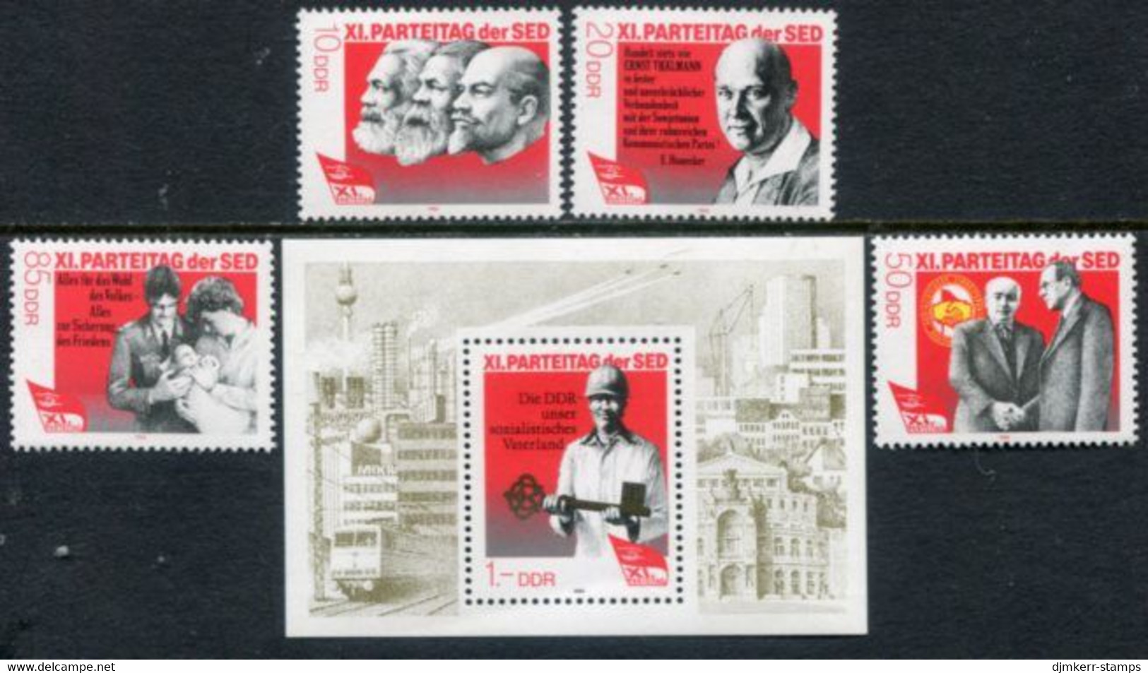 DDR 1986 Socialist Unity Party Day Set And Block. MNH / **.  Michel 3009-12, Block 83 - Neufs