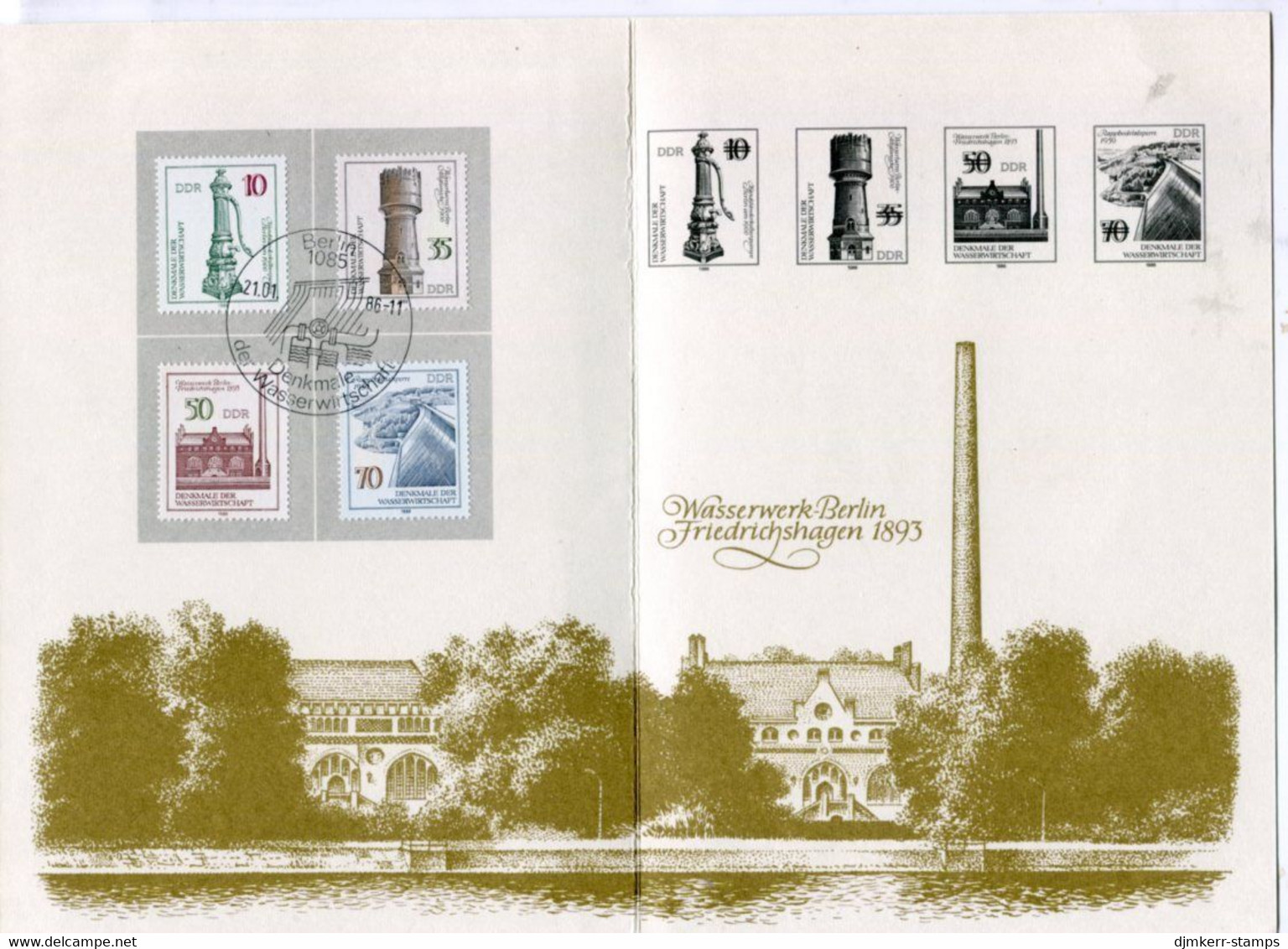 DDR 1986 Historic Water.Installations First Day Sheet And Black Print;  Michel 2993-96 (ETB1/1986) - Used Stamps