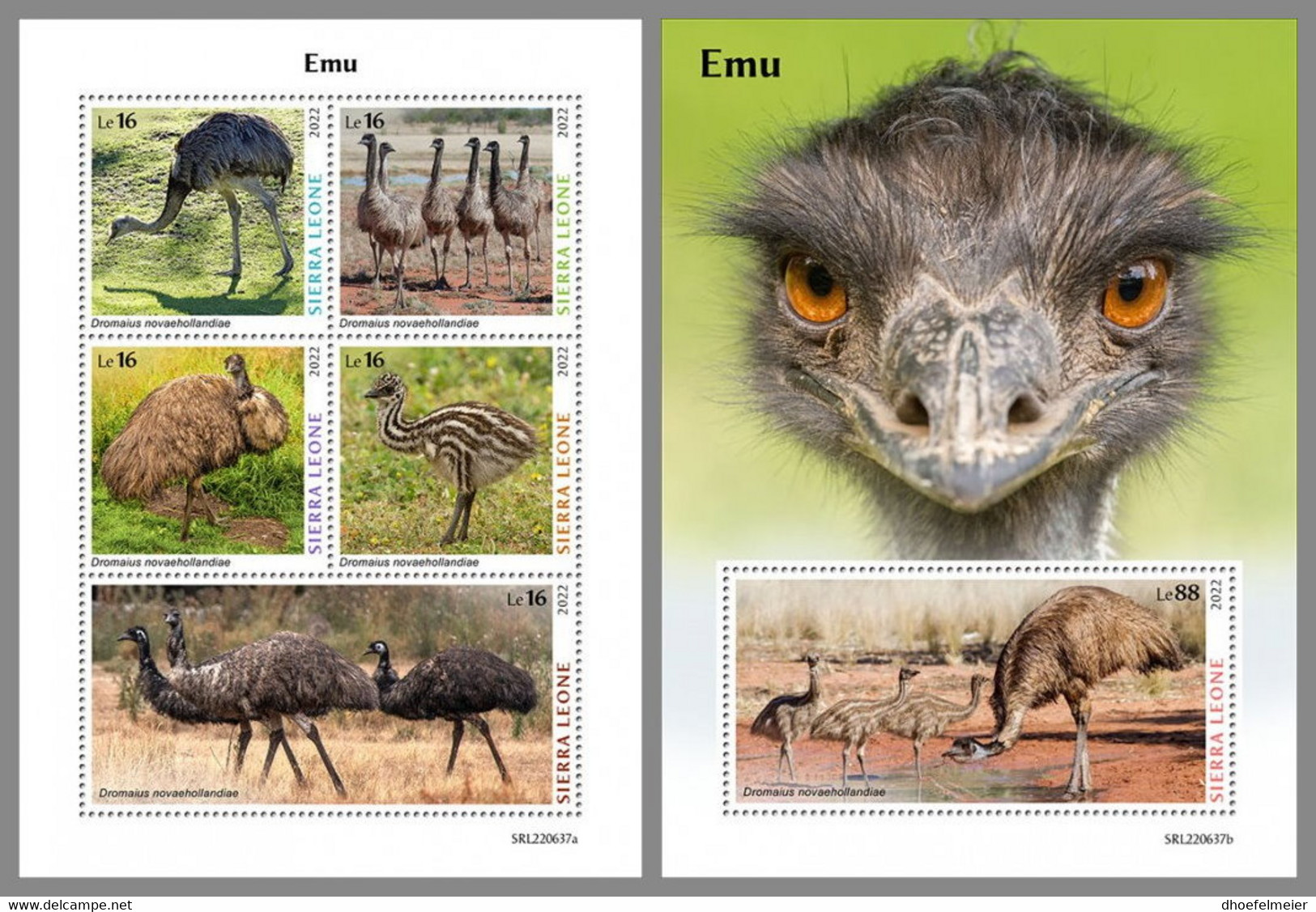 SIERRA LEONE 2022 MNH Emu Emeu M/S+S/S - OFFICIAL ISSUE - DHQ2310 - Ostriches