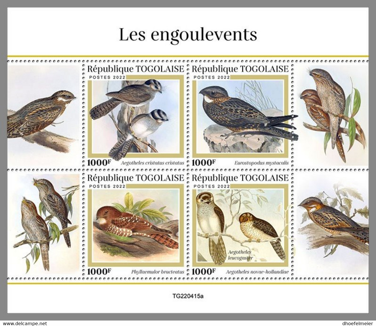 TOGO 2022 MNH Nightjars Nachtschwalben Engoulevents M/S - OFFICIAL ISSUE - DHQ2310 - Swallows