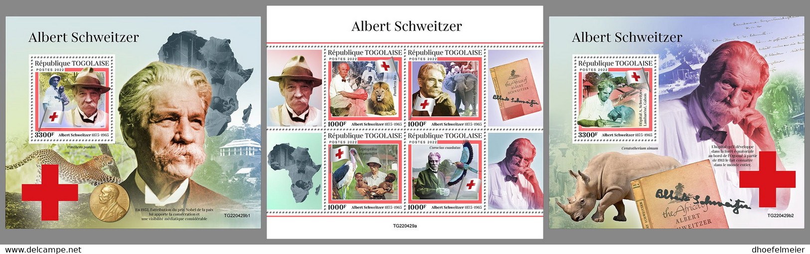 TOGO 2022 MNH Albert Schweitzer M/S+2S/S - OFFICIAL ISSUE - DHQ2310 - Albert Schweitzer