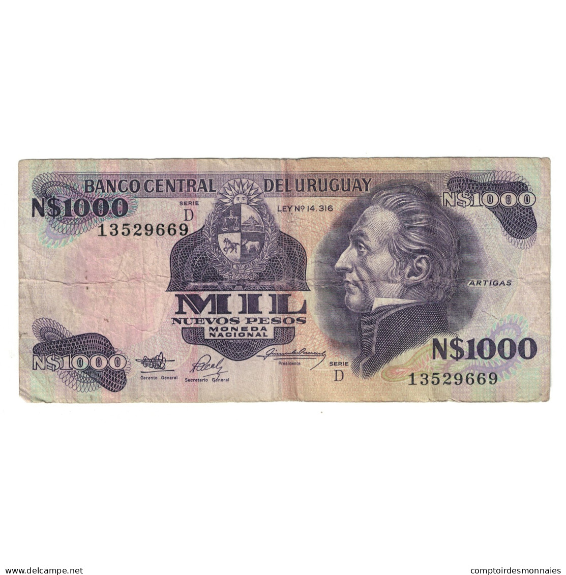 Billet, Uruguay, 1000 Nuevos Pesos, KM:64b, B - Uruguay