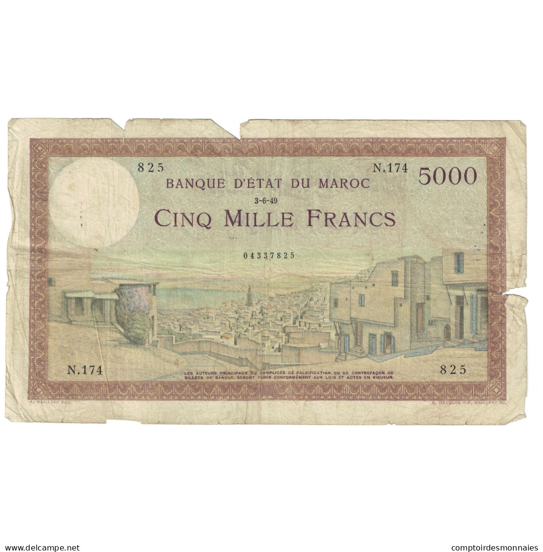 Billet, Maroc, 5000 Francs, 1949, 1949-06-03, KM:23c, TB - Marocco