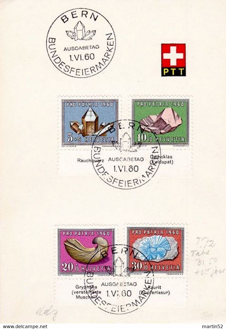 Schweiz Suisse 1960: Pro Patria Zu WII 96-99 Mi 714-717 Yv 661-664 + TAB Deutsch PTT-Folder O BERN 1.VI.60 (SBK 30.000 - Minéraux