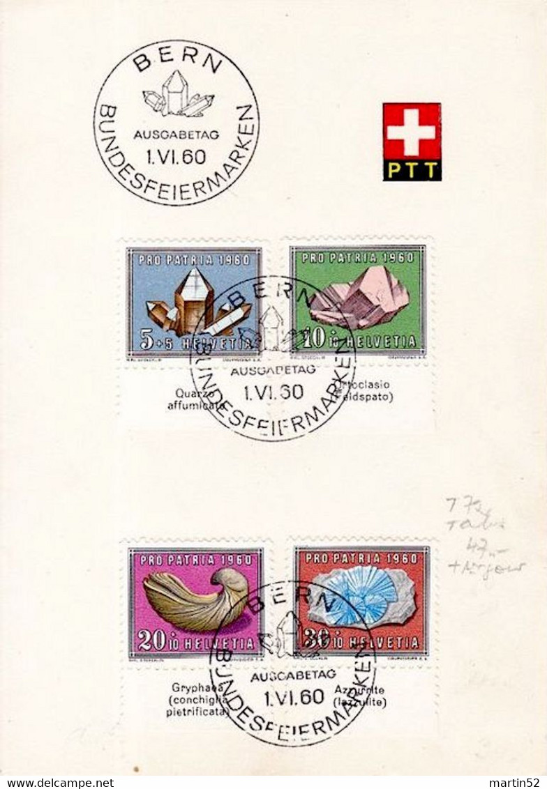 Schweiz Suisse 1960: Pro Patria Zu WII 96-99 Mi 714-717 Yv 661-664 + TAB Français PTT-Folder O BERN 1.VI.60 (SBK 42.000 - Minéraux