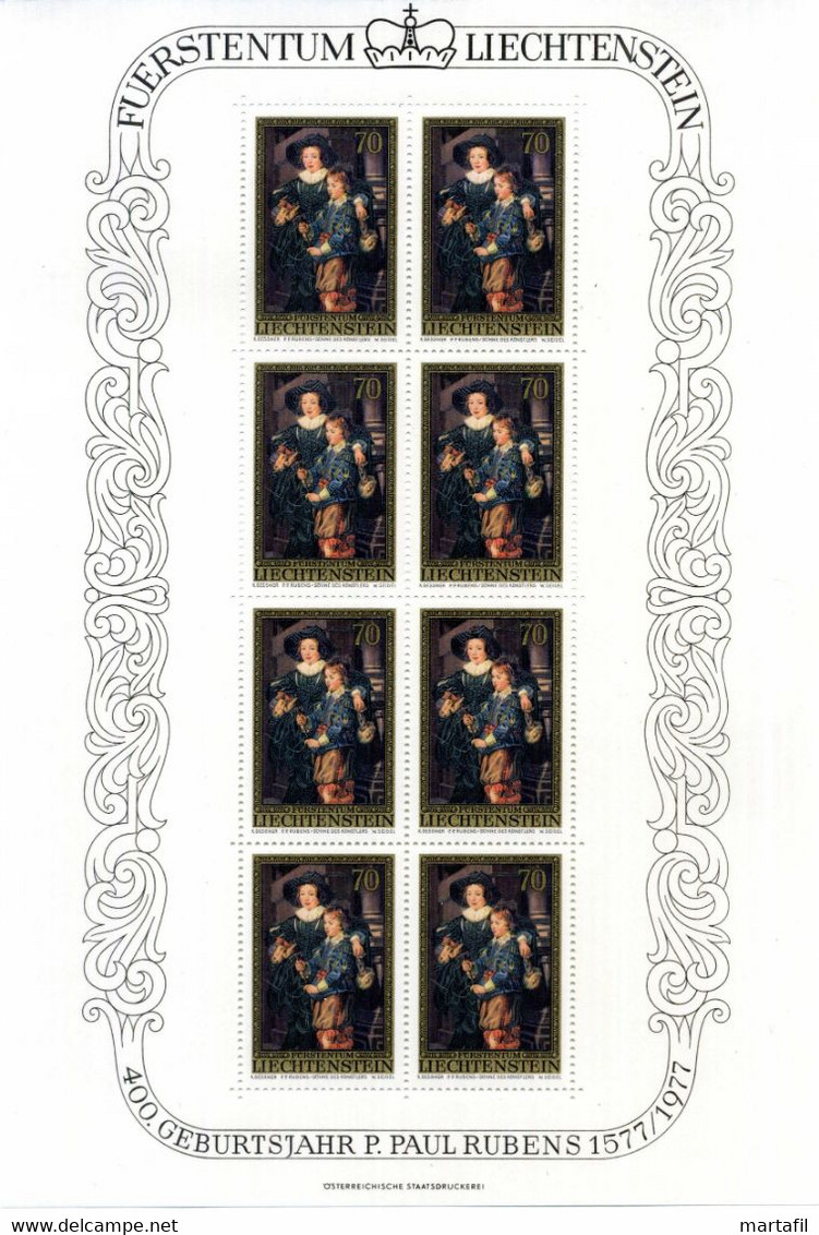 1976 LIECHTENSTEIN Minifogli MNH **, 596/598 Pietro Paolo Rubens, Paintings, Arte - Blocks & Kleinbögen