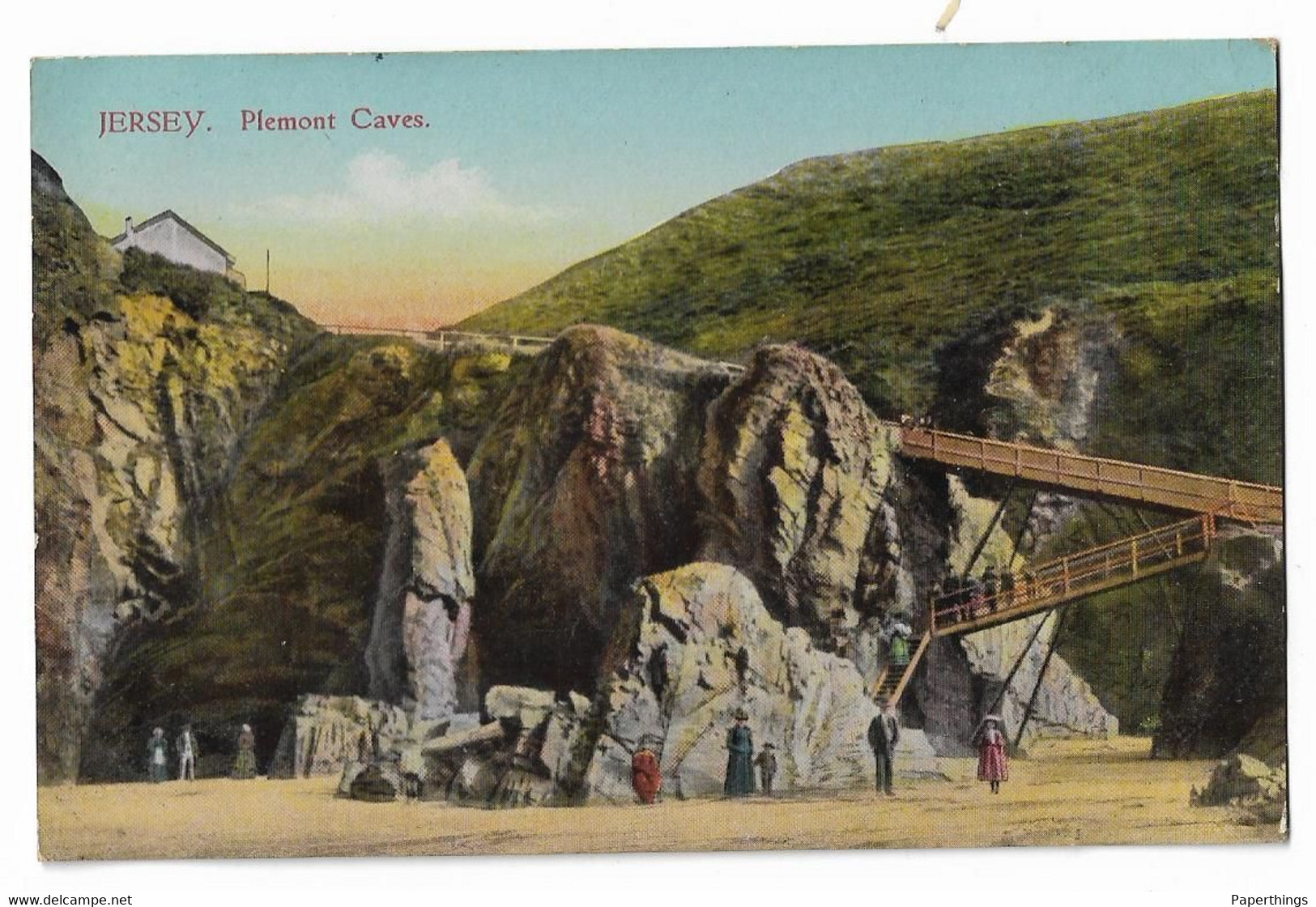 Postcard, Jersey, Plemont Caves, People, House, Landscape. - Plemont