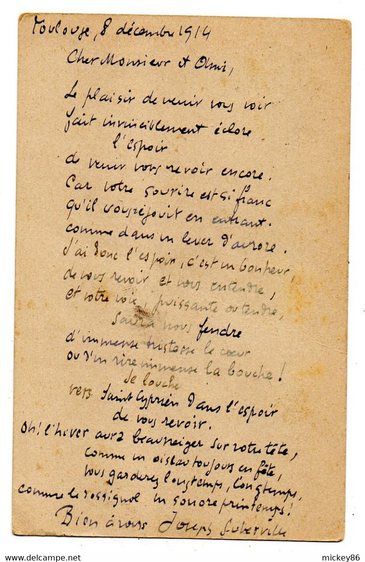 Militaria--1914--CP  Correspondance Armées République--soldat Suberville Joseph--Toulouse St Michel..CUGNAUX  (drapeaux) - Oorlog 1914-18