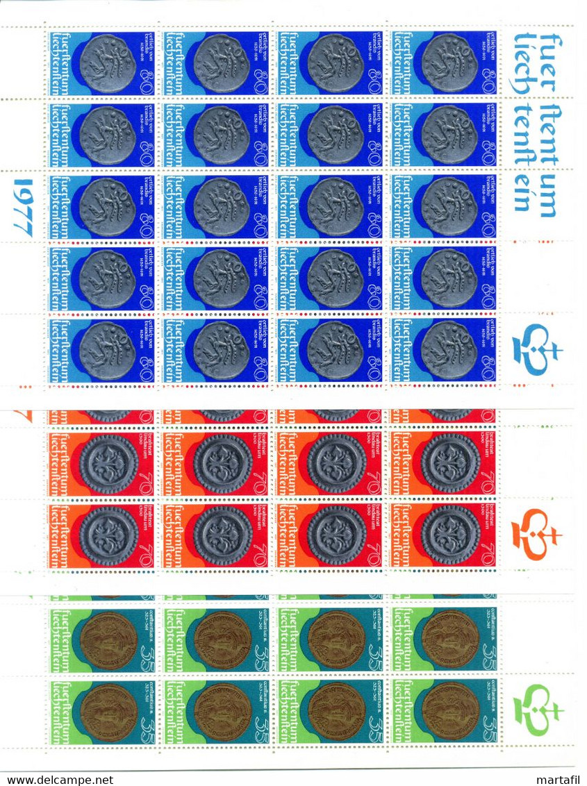 1977 LIECHTENSTEIN Minifogli MNH **, 614/616 Monete E Medaglie - Blocks & Kleinbögen