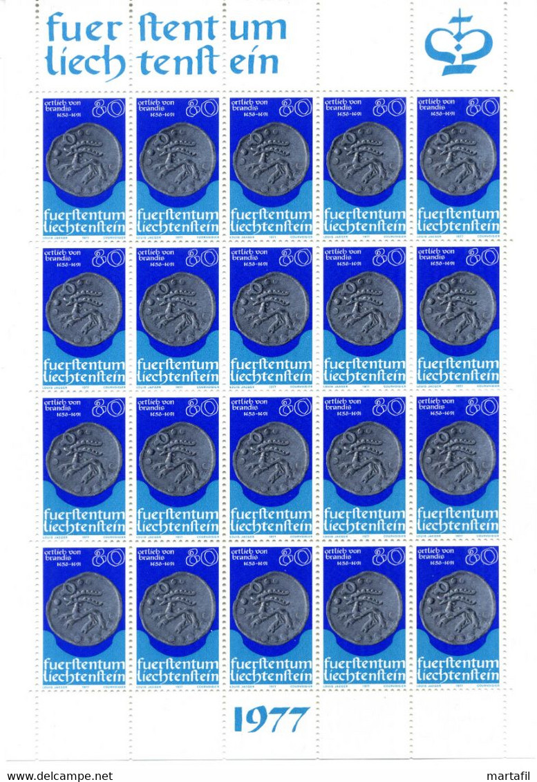 1977 LIECHTENSTEIN Minifogli MNH **, 614/616 Monete E Medaglie - Blocks & Sheetlets & Panes