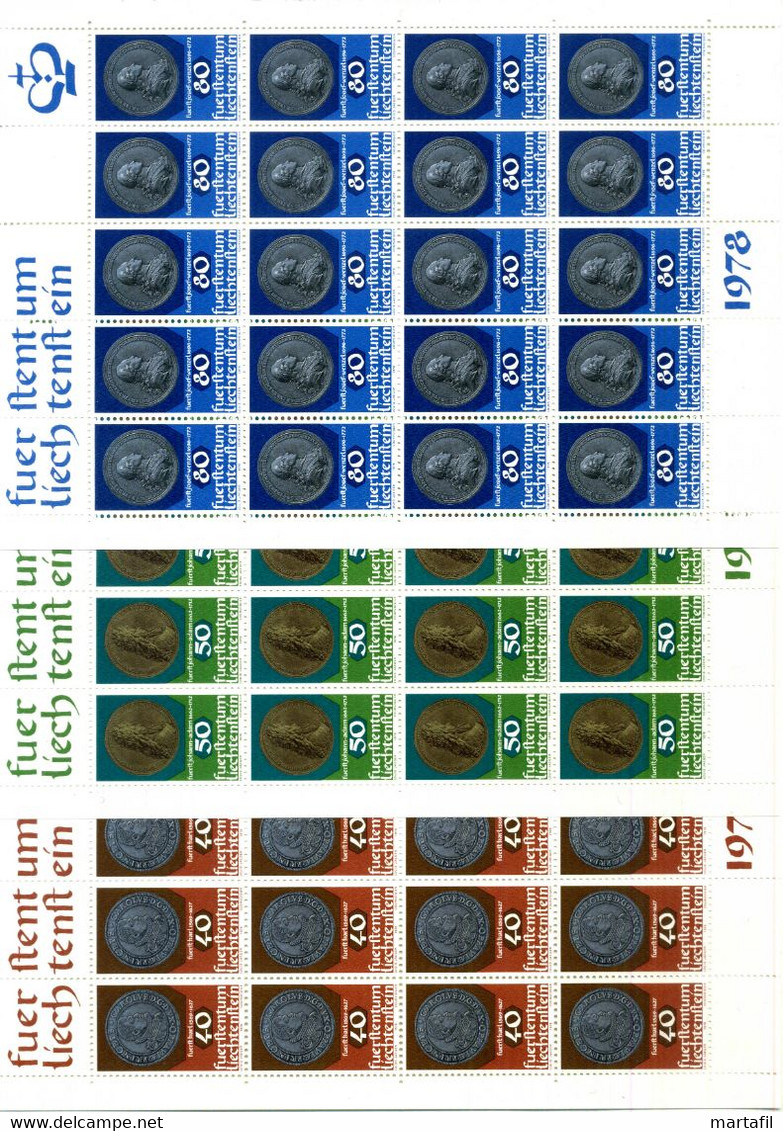 1978 LIECHTENSTEIN Minifogli MNH **, 651/653 Monete E Medaglie - Blocks & Kleinbögen